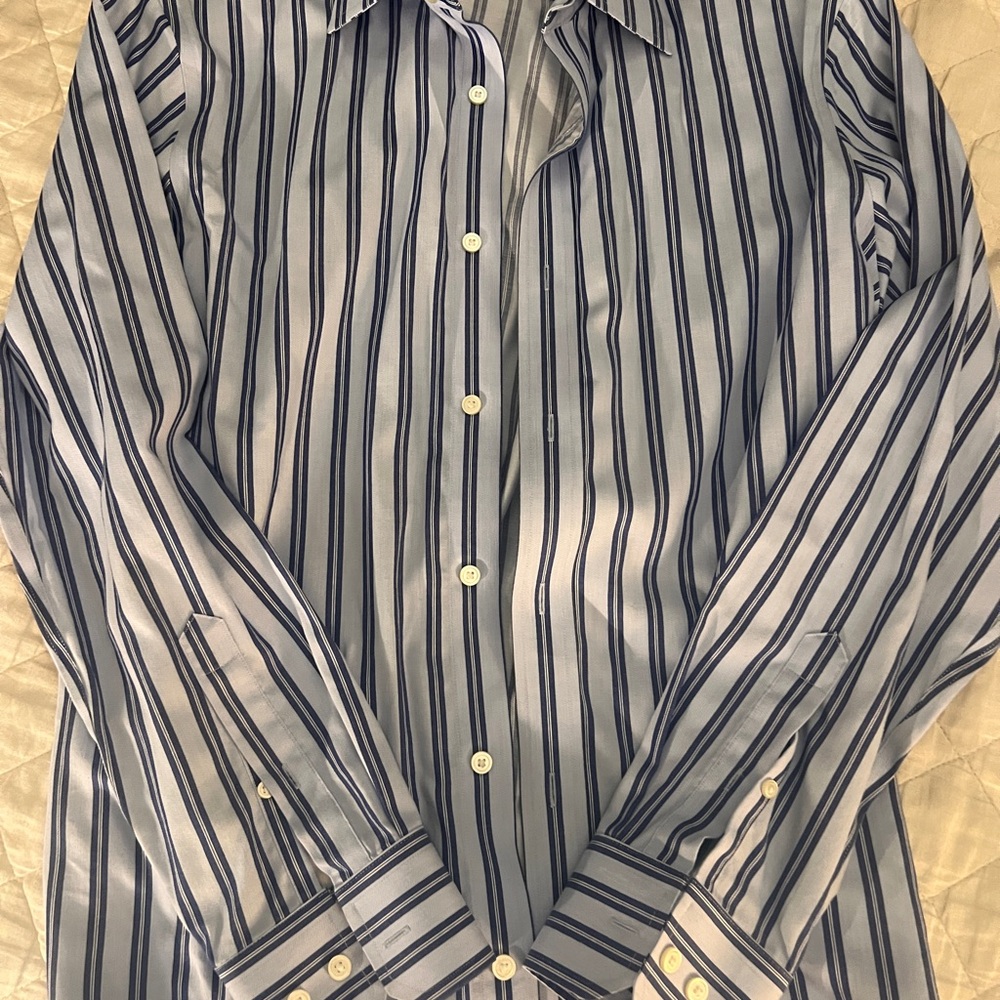 Banana Republic Navy and White Striped Dress Shirt